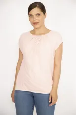 Kadın Somon Büyük Beden Önü Astarlı Tül Etek Ucu Lastikli Yaka Pileli Bluz