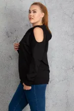 Women's Khaki Hooded Off-the-Shoulder Sweatshirt 65N18831