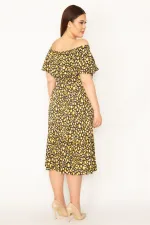 KADIN KEMİK PUAN DESEN YAKASI LASTİK VE VOLAN DETAYLI ETEĞİ KATLI DOKUMA VİSKON KUMAŞ ELBİSE