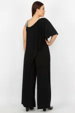 Kadın Büyük Beden Siyah Payet Ve Fermuar Detaylı Tulum 65N37442