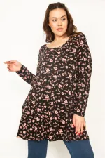 Kadın Saks Ön Pat Düğmeli Etek Ucu Katlı Tunik 65N32773