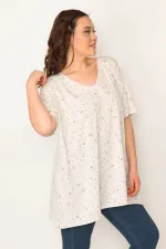 Kadın Vizon Pamuklu Kumaş V Yaka Desenli Tunik 65N32657