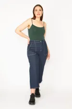 WOMEN'S NAVY BLUE POCKET DETAILED HIGH WAIST ANKLE LENGTH JEANS