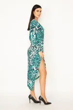 ROBE FENTE À IMPRIMÉ LÉOPARD VERT POUR FEMME