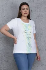 Kadın Beyaz Pamuklu Kumaş Ön Lame Baskı Detaylı Bluz 65N23843