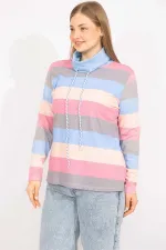 Kadın Renkli Büyük Beden Pamuklu Kumaş Yaka Detaylı Renkli Bluz 65N35558