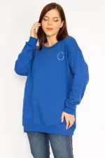 Kadın Saks Büyük Beden 3 İplik İçi Şardonlu Sweatshirt 65N35609