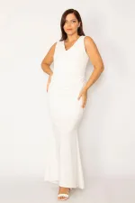 Kadın Kemik Üst Kısmı Ve Arka Yırtmacı Dantel Detaylı Krep Kumaş Uzun Abiye Elbise 65N34153