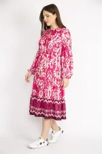 KADIN RENKLİ YAKA BAĞCIKLI KATLI UZUN ELBİSE