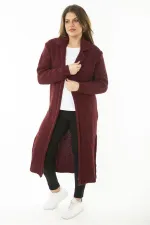 Kadın Büyük Beden Bordo Yırtmaçlı Kalın Triko Uzun Hırka 65N37131