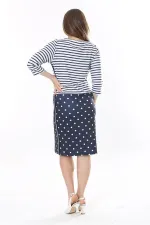 Kadın Büyük Beden Lacivert Marin Desen Likralı Saten Elbise 65N37785