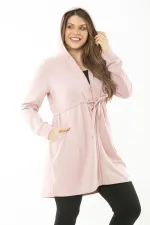 Kadın Büyük Beden Pembe Kapşonlu Belden Büzgü Bağcıklı Sweatshirt 65N37119