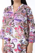 Kadın Büyük Beden Lila Ön Patı Düğmeli Volan Kollu Etek Ucu Katlı Elbise 65N38484