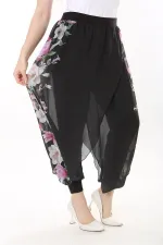 Kadın Büyük Beden Lacivert İçi Viskon Pantolonlu Şifon Anvelop Görünümlü Şalvar   65N37631