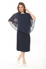 Kadın Büyük Beden Lacivert Şifon Pelerinli Elbise 65N37910