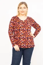 Kadın Renkli Büyük Beden Pamuklu Kumaş Yaka Detaylı Bluz 65N35772