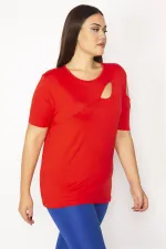 Kadın Kırmızı Omuz Ve Göğüs Dekolteli Bluz 65N33938