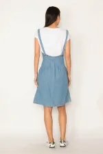 KADIN MAVİ ASKILI ANVELOP KOT ELBİSE