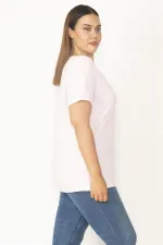 Women's White V-Neck Oversize Basic T-Shirt 65N27096