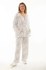 Kadın Büyük Beden Kemik Dokuma Viskon Kumaş Ön Fermuarlı Bluz Pantolon İkili Takım 65N37005