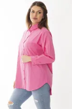 Kadın Büyük Beden Pembe Ön Düğmeli Uzun Kollu Gömlek 65N37046