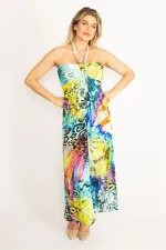 Kadın Renkli Straplez Renkli Uzun Elbise 65N34443