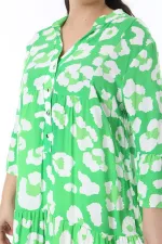 Kadın Büyük Beden Yeşil Ön Pat Düğmeli Katlı Elbise 65N38598