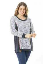 Kadın Büyük Beden Lacivert Süs Düğme Ve Kup Detaylı Sweatshirt 65N37121