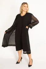 Kadın Füme Şifon Pelerinli Dantel Detaylı Abiye Elbise 65N34506