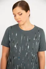 Kadın Büyük Beden Bebe Mavisi Payet Ve Taş İşli Bisiklet Yakalı Bluz