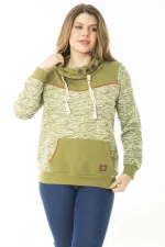 Kadın Büyük Beden Kuşgözü Bağcık Ve Süs Düğme Detaylı Kanguru Cepli Dik Yaka Sweatshirt 65N37122