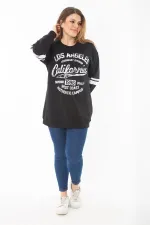 Kadın Büyük Beden Siyah İçi Şardonlu Üç İplik Sweatshirt 65N37295