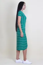 ÇİZGİ KOMBİNLİ BEL DETAYLI ETEK KISMI ANVELOP KESİM ELBİSE