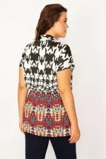 Kadın Renkli Bel Kısmı Lastikli Desenli Bluz 65N34089