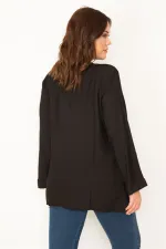 KADIN SİYAH NAKIŞ DETAYLI YAKA BAĞCIKLI BLUZ