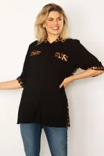 Kadın Siyah Loopar Garnili Dokuma Viskon Kumaş Gömlek 65N34279