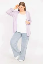 Kadın Lila Büyük Beden İkili Görünümlü Tek Parça Kol Detaylı Bluz 65N35575