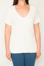 KADIN KEMİK V YAKALI LİKRALI BLUZ