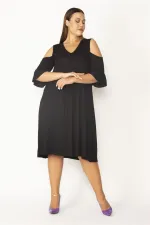 Kadın Haki Omuz Dekolteli Göğüs Büzgü Ve Kol Volan Detaylı Viskon Elbise 65N27447