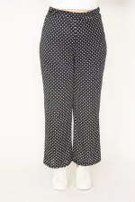 Kadın Lacivert Yarım Astarlı Beli Lastikli Puan Desenli Pantolon 65N32719