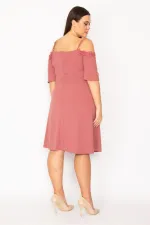 Women's Dusty Rose Lace Detailed Off-the-Shoulder Strap Dress 26A32165