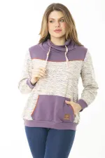 Kadın Büyük Beden Kuşgözü Bağcık Ve Süs Düğme Detaylı Kanguru Cepli Dik Yaka Sweatshirt 65N37122