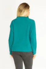 Kadın Yeşil Büyük Beden Reglan Kol Etek Ucu Kuşgözü Bağcıklı Sweatshirt 65N35790