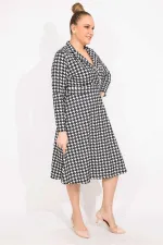 ROBE COL PORTEFEUILLE NOIRE À MOTIF HOUGHFOOT POUR FEMME 26A35519