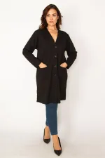 Kadın Siyah Ön Düğmeli Astarsız Cepli Ceket 65N34077