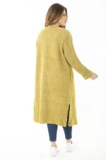 Kadın Büyük Beden Safran Yırtmaçlı Kalın Triko Uzun Hırka 65N37142