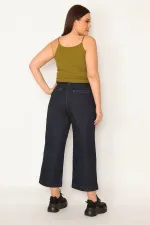 KADIN LACİVERT KLASİK KESİM YAN CEPLİ GENEİŞ PAÇALI BİLEK BOY KOT PANTOLON