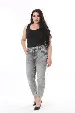 Kadın Büyük Beden Füme Yıkama Efektli Yüksek Bel Likralı 5 Cep Kot Pantolon 65N38122