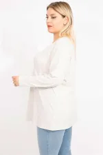 Kadın Taş Büyük Beden Kendinden Çizgili Bisiklet Yakalı Uzun Kollu Tunik 65N35646