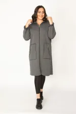 Kadın Füme Fermuar Ve Kapşon Detaylı Kaban 65N28345